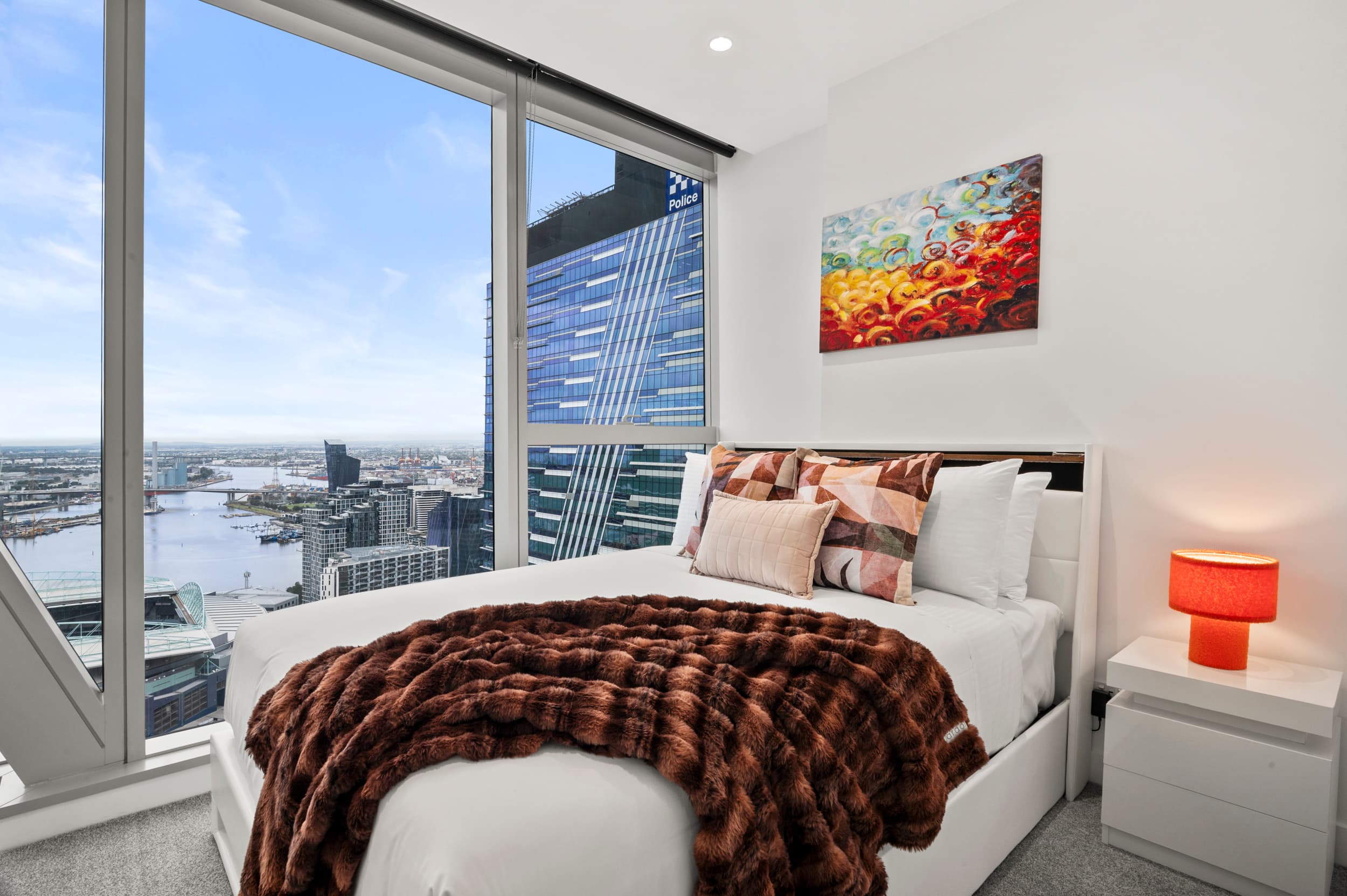 Second bedroom in 3-bedroom Melbourne CBD apartment sleeping up to 8 guests