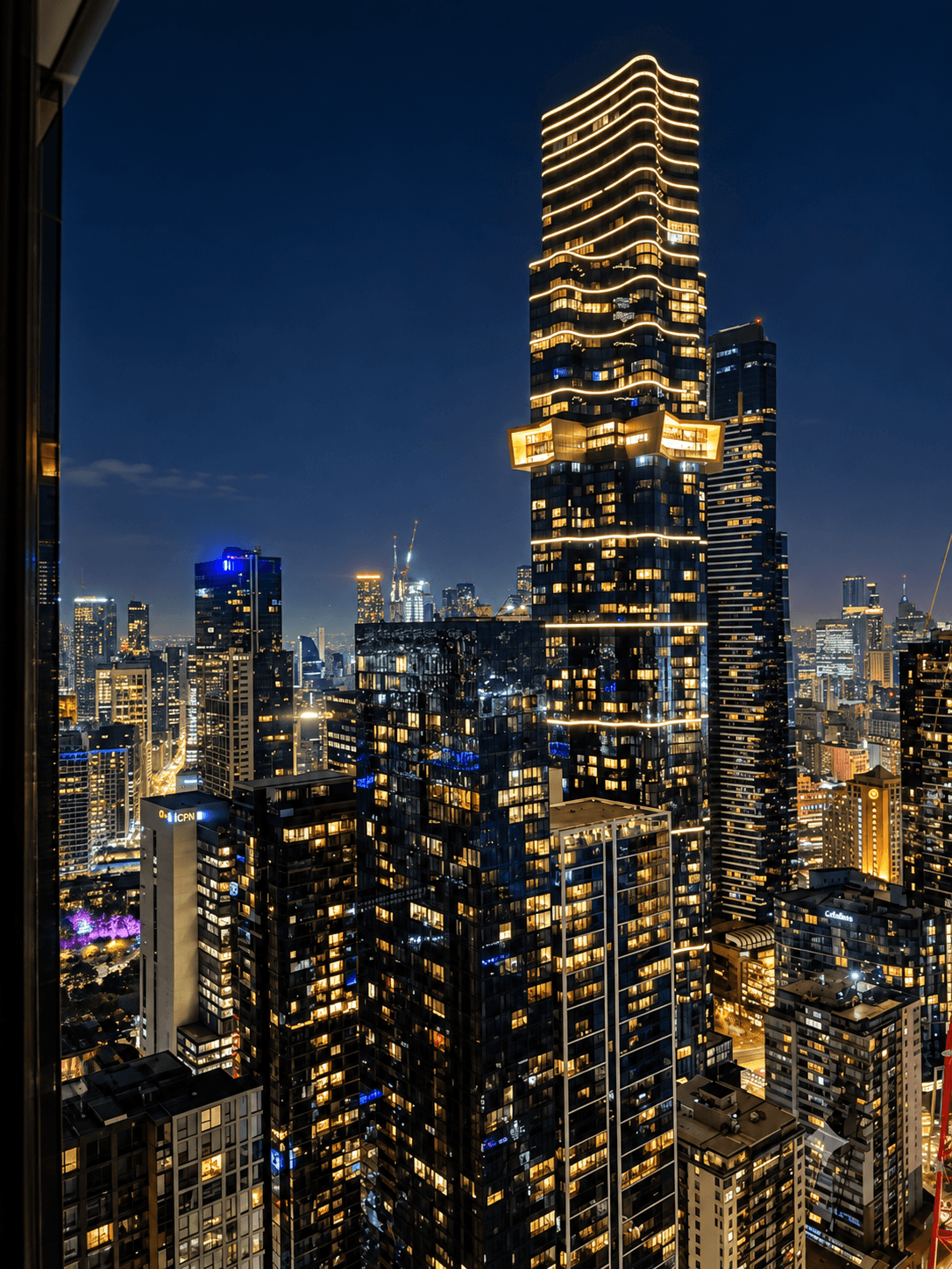 Sweeping floor-to-ceiling city and bay view directly from the bedroom window