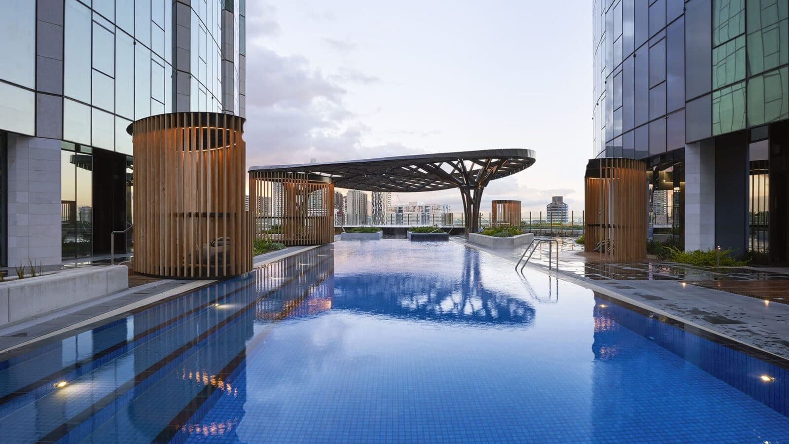 Level 8 outdoor resort pool and podium gardens